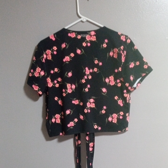 Victoria Secret "Pink" Women's Floral Tie-Front Short Sleeve Top Size XL - Picture 4 of 6
